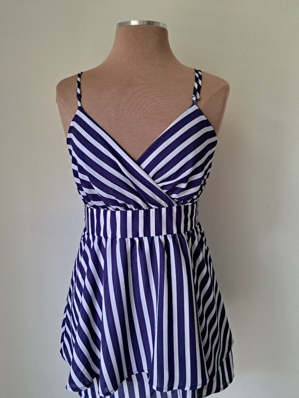 Trixxi Juniors Shorts Stripes Romper Sleeveless Blue/White Size L